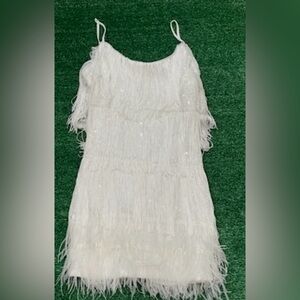 Elegant White Fringe Mini Dress